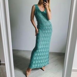 Zara Teal Knit Sleeveless Maxi Dress Size M
